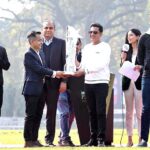 Chairman PCB, Mohsin Naqvi, franchise owners, HBL representatives and star cricketers unveil the HBL PSL 9 trophy at Race Course Park