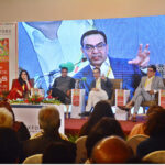 The Caretaker Federal Minister for Energy Mohammed Ali speaking in a session on ‘The Big Picture: Future of Pakistan’ of 15th Karachi Literature Festival at a local hotel