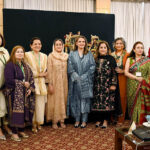 First Lady Begum Samina Arif Alvi addressing during Ceremony of an awards distributing and certificates of appreciation among the members of Floral Art Society Gardenia Chapter of Pakistan who won the Bloom Oman competition