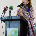 First Lady Samina Alvi addressing during 'Teachers Appreciation Day' ceremony held by Behbud Girls College and Higher Secondary School at Behbud Association