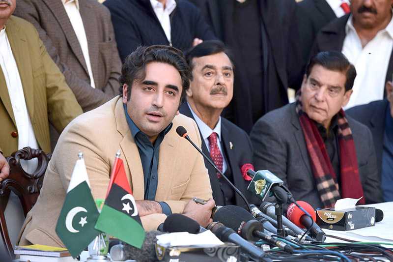Chairman of Pakistan People’s Party (PPP) Bilawal Bhutto Zardari addresses a press conference