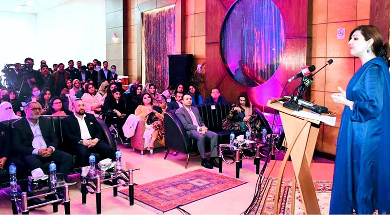 Special Assistant to Prime Minister for Human Rights and Women Empowerment Mushaal Hussein Mullick addressing at an event organized by Pak Gulf Construction Pvt Ltd. in connection with International Women's Day