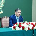 Caretaker Prime Minister Anwaar-ul-Haq Kakar talks to National and foreign media in a press conference