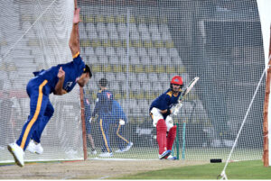 Players of Karachi Kings participating in a practice session for the upcoming PSL 9 at Multan Cricket Stadium