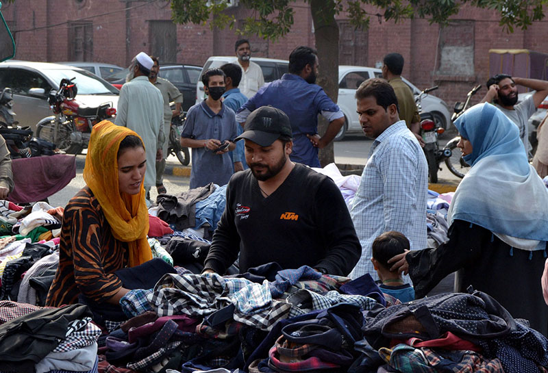 People busy purchasing used clothes at Landa Bazaar