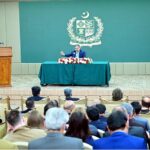 Caretaker Prime Minister Anwaar-ul-Haq Kakar talks to National and foreign media in a press conference