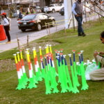 A vendor displayed horns while a youngster selling PSL flags at a roadside as PSL Cricket matches commence tonight