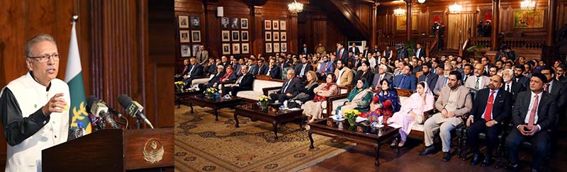 President Dr. Arif Alvi addressing the recognition ceremony of officers of the Federal Insurance Ombudsman and representatives of insurance companies, at Governor House