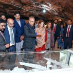 President Dr Arif Alvi being briefed about salt mining during his visit to Khewra Salt Mine