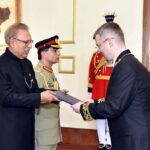 The Ambassador-Designate of the Russian Federation to Pakistan, Mr Albert P. Khorev, presenting his diplomatic credentials to President Dr Arif Alvi, at Aiwan-e-Sadr
