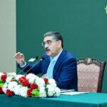 Caretaker Prime Minister Anwaar-ul-Haq Kakar talks to National and foreign media in a press conference