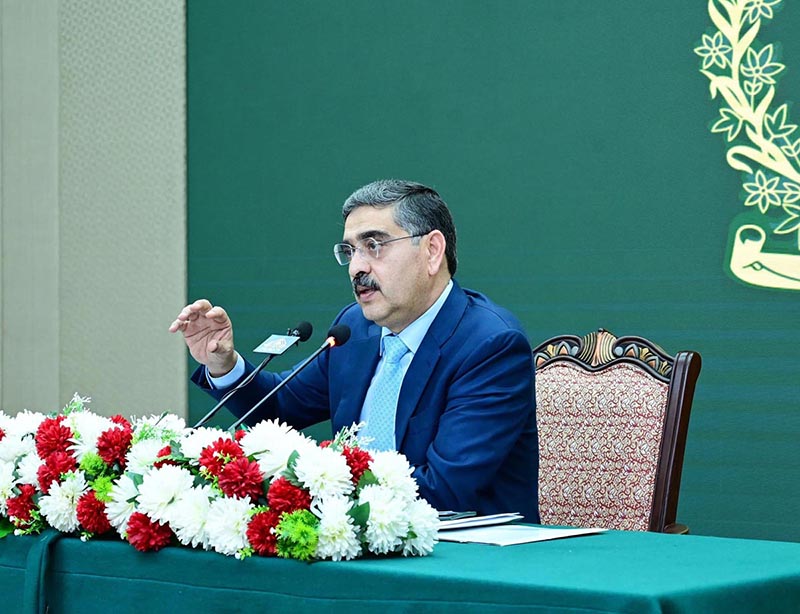 Caretaker Prime Minister Anwaar-ul-Haq Kakar talks to National and foreign media in a press conference