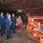 President Dr Arif Alvi being briefed about salt mining during his visit to Khewra Salt Mine