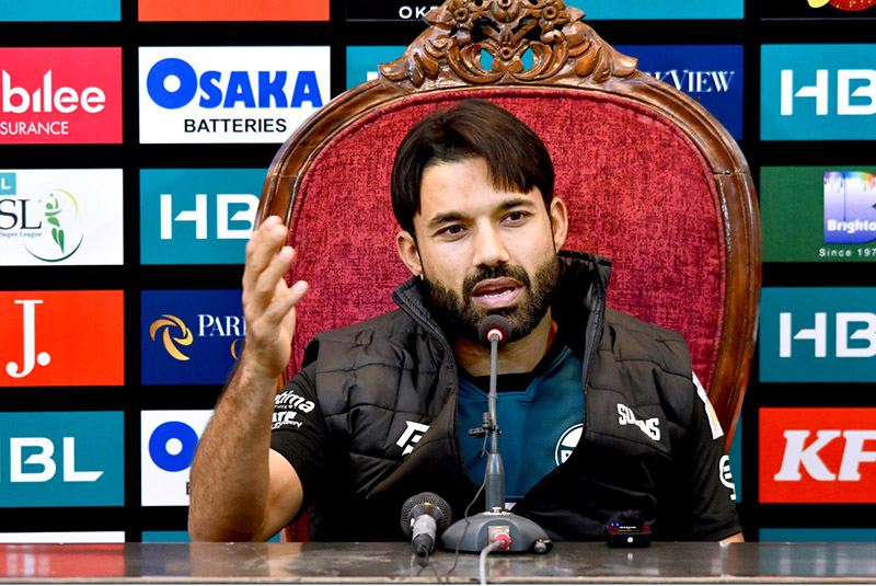 Captain of Karachi Kings Shan Masood addressing a pre-match press conference at Multan Cricket Stadium