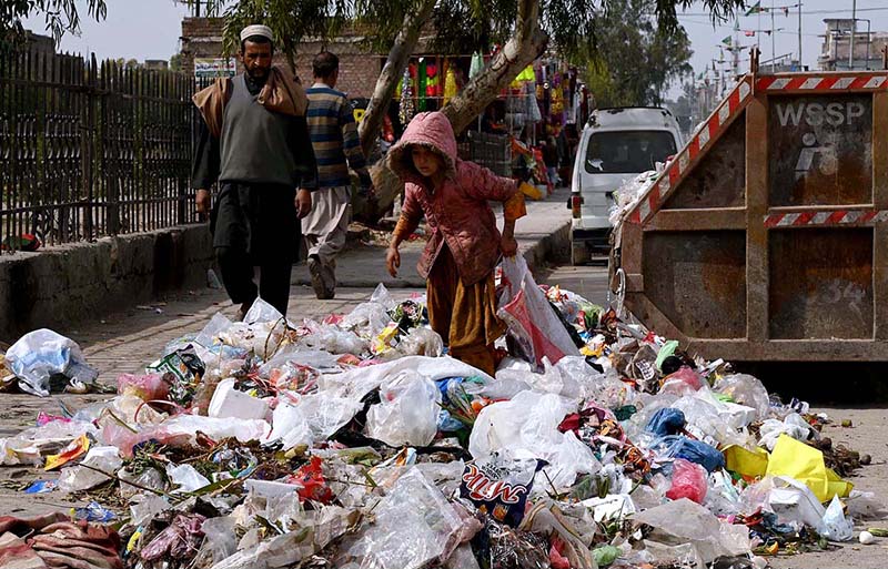 Gypsy girl collecting usable items from the garbage at Dalazak road