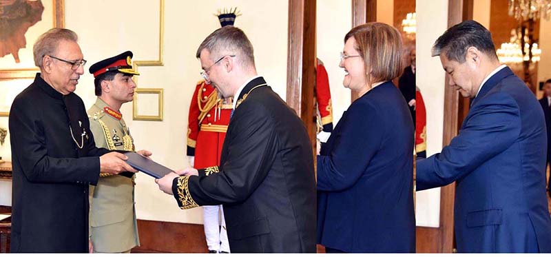 The Ambassadors-Designates of Russia, Italy and Mongolia presenting their diplomatic credentials to President Dr. Arif Alvi, at Aiwan-e-Sadr