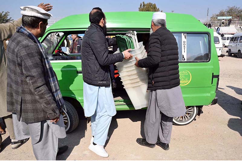 Polling officials on the way after receiving polling related materials for General Election -2024 at DRO office Polling officials on the way after receiving polling related materials for General Election -2024 at DRO office