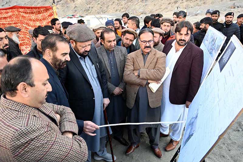 Chief Minister Gilgit-Baltistan Haji Gulbar Khan being briefed by officials about the project of Women Degree college at Jutiyal