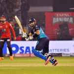 Multan Sultans batter Muhammad Rizwan plays a shot during the PSL-9 T20 cricket match between Multan Sultans and Lahore Qalandars at the Multan Cricket Stadium