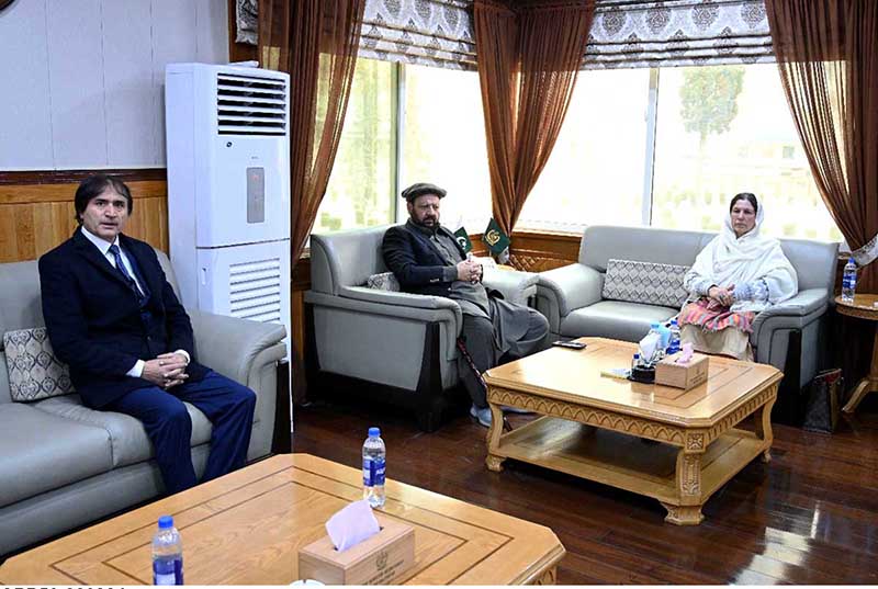 Chief Minister Gilgit-Baltistan Haji Gulbar Khan in a meeting with Minister Social Welfare GB Dilshad Bano at CM Secretariat