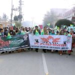 Doctors and paramedics participating in a rally to express solidarity with the people of Indian Illegally Occupied Jammu and Kashmir (IIOJK) organized by Nishtar Medical University