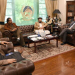 Chief Minister Gilgit-Baltistan Haji Gulbar Khan meeting with Caretaker Chief Minister of Khyber Pakhtunkhwa Justice (retd) Syed Irshad Hussain