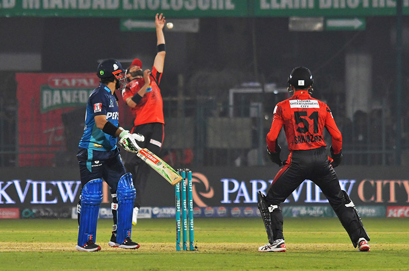 Multan Sultans batter Muhammad Rizwan plays a shot during the PSL-9 T20 cricket match between Multan Sultans and Lahore Qalandars at the Multan Cricket Stadium