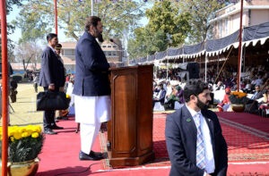 Governor Punjab Muhammad Balighur Rehman addressing the Parents Day function at Cadet College Hassanabdal.