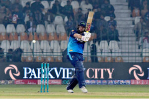 Karachi Kings wicketkeeper Saad Baig trying to run out the Multan Sultans batter Dawid Malan during the Pakistan Super League (PSL) Twenty20 cricket match plays between Multan Sultans and Karachi Kings at the Multan Cricket Stadium