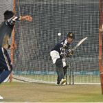 Players of Peshawar Zalmi participating in a practice session for the next match against Multan Sultans during PSL-9 T20 match at Multan Cricket Stadium