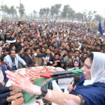 Bibi Aseefa Bhutto Zardari, the daughter of Shaheed Mohtarma Benazir Bhutto addressing a public gathering during Election Campaign at Asghar Waseer Goth