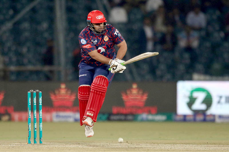 Islamabad United player Rumman Raees bowled out by Muhammad Wasim during the Pakistan Super League (PSL 9) Twenty20 cricket match between Islamabad United and Quetta Gladiators at the Gaddafi Cricket Stadium