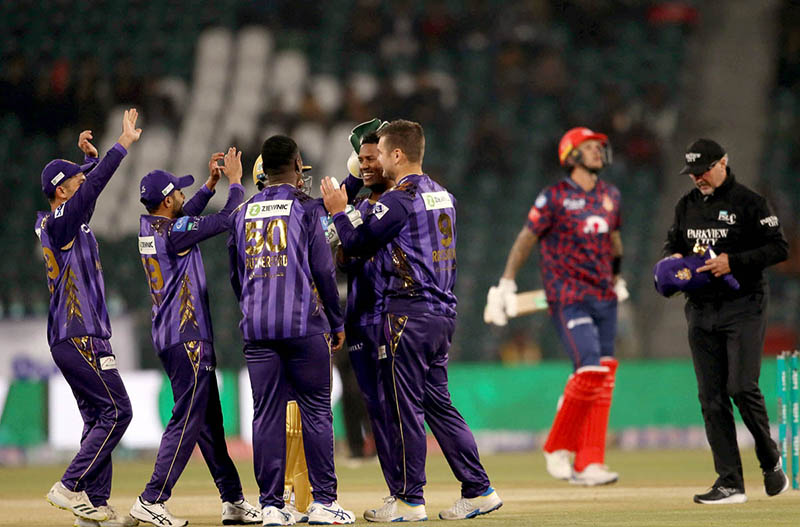 Islamabad United player Alex Hales playing shot during the Pakistan Super League (PSL 9) Twenty20 cricket match between Islamabad United and Quetta Gladiators at the Gaddafi Cricket Stadium