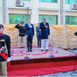Caretaker Prime Minister Anwaar-ul-Haq Kakar being presented guard of honor upon his arrival at AJK Legislative Assembly