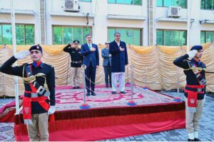Caretaker Prime Minister Anwaar-ul-Haq Kakar being presented guard of honor upon his arrival at AJK Legislative Assembly