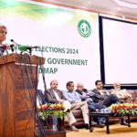 Caretaker Federal Minister for Information & Broadcasting, Murtaza Solangi addresses the seminar on General Elections 2024 Challenges for the New Government and the Road Map organized by Press Information Department of Ministry of Information and Broadcasting at Auditorium National Museum of Pakistan