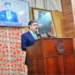 Caretaker Prime Minister Anwaar-ul-Haq Kakar addressing the Special Session of AJK Legislative Assembly to commemorate Kashmir Solidarity Day