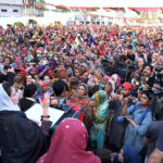 Bibi Aseefa Bhutto Zardari, the daughter of Shaheed Mohtarma Benazir Bhutto addressing to party women workers gathering during Election Campaign at Khipro