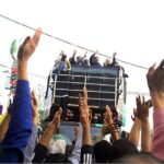 Chairman Pakistan People's Party (PPP) Bilawal Bhutto Zardari leading an election campaign rally at Lyari