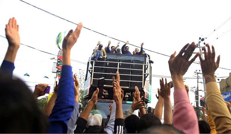 Chairman Pakistan People's Party (PPP) Bilawal Bhutto Zardari leading an election campaign rally at Lyari