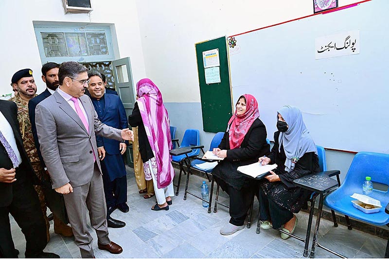 Caretaker Prime Minister Anwaar-ul-Haq Kakar visits various polling stations for the General Elections 2024 in Islamabad and Rawalpindi