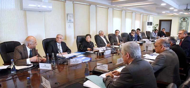 Caretaker Federal Minister for Finance, Revenue, and Economic Affairs, Dr. Shamshad Akhtar presides over a meeting of the Economic Coordination Committee (ECC) of the Cabinet.