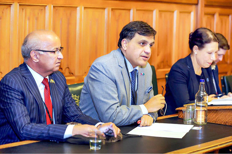 High Commissioner of Pakistan in UK Dr. Mohammad Faisal addressing at All-Party Parliamentary Group on Kashmir at UK Parliament