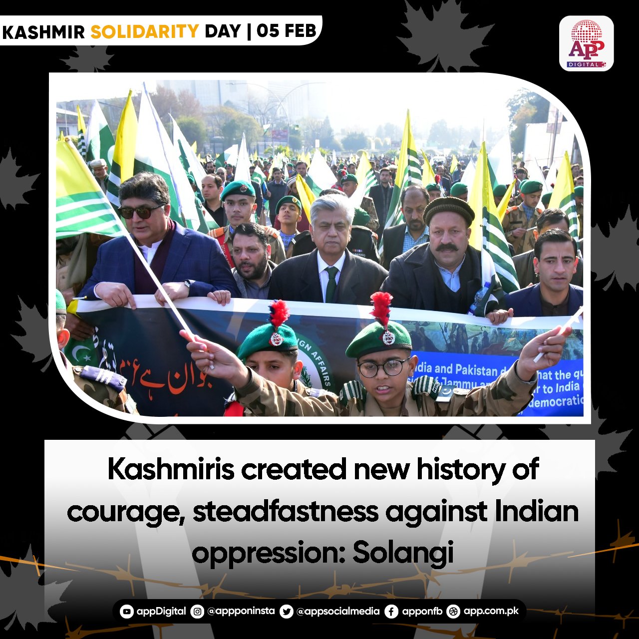 Kashmiris created new history of courage, steadfastness against Indian oppression: Solangi