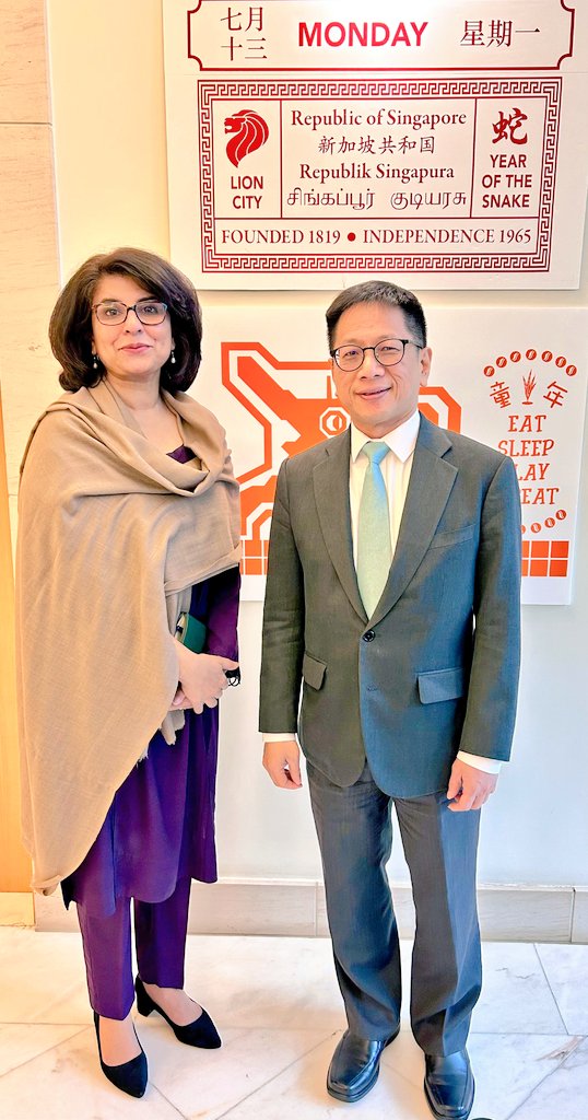 Ambassador Amna, Singaporean Envoy discuss regional, global issues