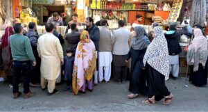 People purchasing food items in connection with upcoming Holy Fasting Month of Ramadan at Banni Chowk