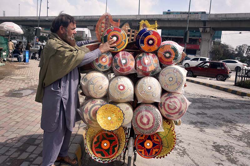 A vendor displaying and selling handmade bread baskets to attract customers