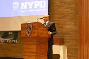 Ambassador Masood Khan addressing a large gathering of Police officers and the members of Pakistani diaspora who had gathered at NYPD headquarters to celebrate “Pakistan Heritage and Resolution Month” being organized by New York Police Department.
