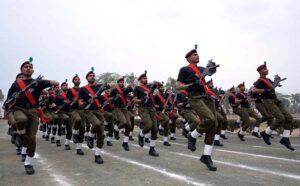 Police personnel performing parade during Passing Out Parade ''Basic Recruit Class Course'' held at Police Training School.
