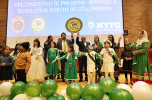 Ambassador Masood Khan addressing a large gathering of Police officers and the members of Pakistani diaspora who had gathered at NYPD headquarters to celebrate “Pakistan Heritage and Resolution Month” being organized by New York Police Department.